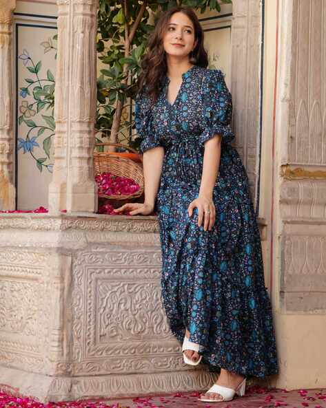 Women Floral Print Tiered Dress