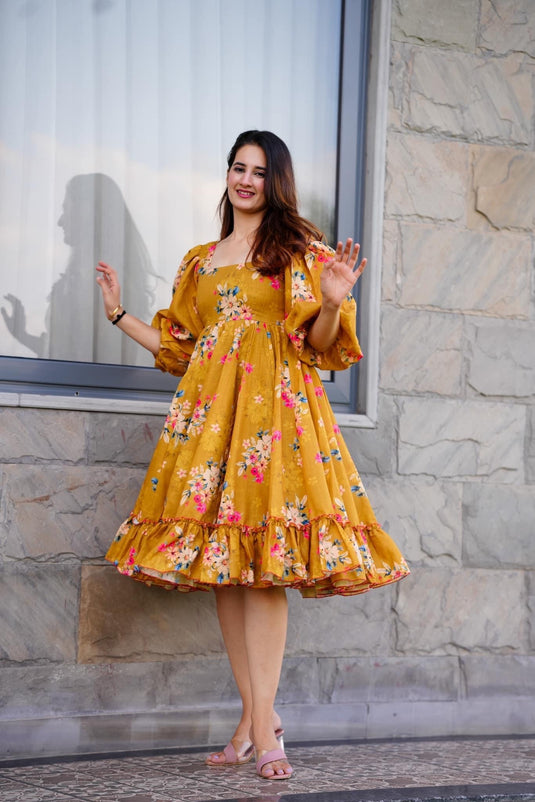 Mustard Floral Printed Dress