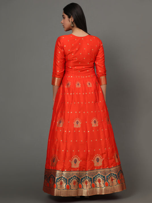 Vaani Creation Semi Stitched Jacquard Silk Gown (Free Size)