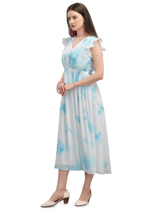 Vaani Creation Women's Midi Tie and Dye Pleated Dress