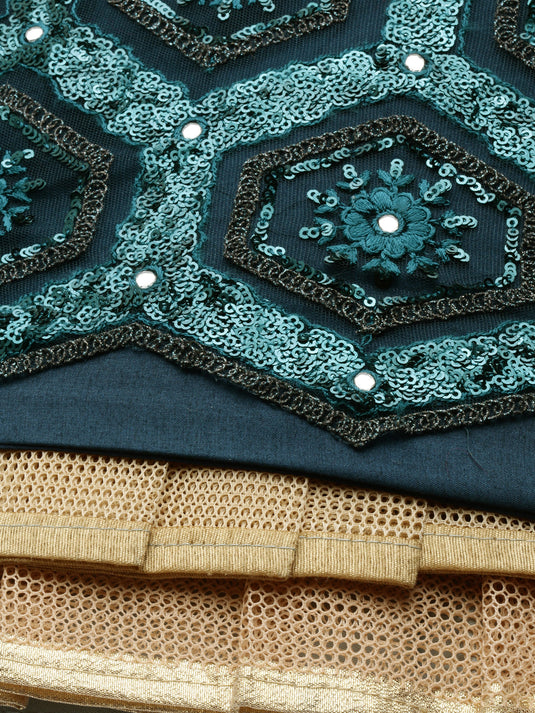 Shaded Embroidered Net Semi-Stitched Lehenga