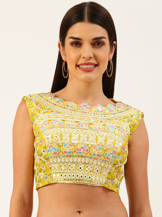 Yellow Sequined Work Silk Readymade Blouse