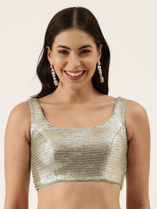 Seagreen Golden Sequin Embroidered Readymade Blouse