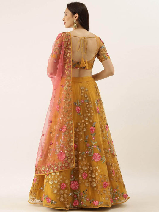 Embroidered Semi-Stitched Lehenga with Round Color Sequence