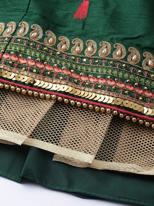 Green Colour Art Silk Semi-Stitched Lehenga