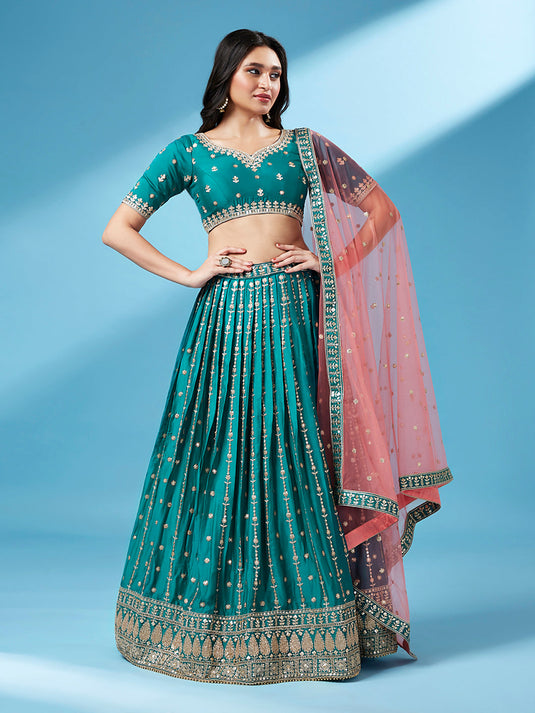 Pure Georgette Sequins Embroidered Semi-Stitched Lehenga
