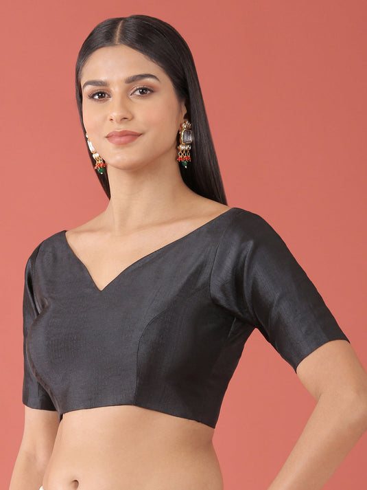 Black-Toned Pure Silk Plain readymade blouse