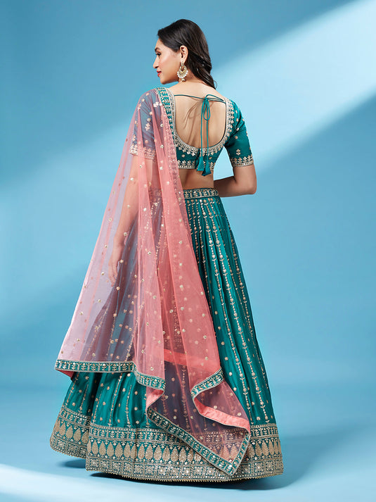 Pure Georgette Sequins Embroidered Semi-Stitched Lehenga