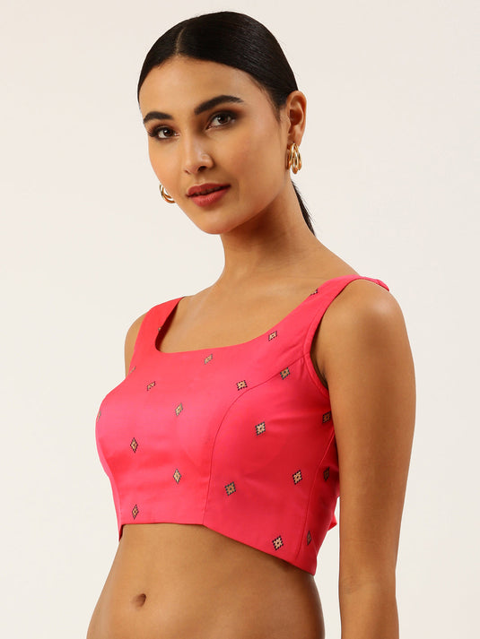 Pink-Toned Ethnic Motif Brocade Readymade Blouse