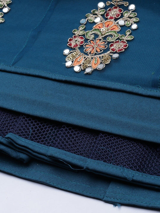 Embroidered Net Semi-Stitched Lehenga Using Mirror