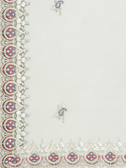 Net Multi Colour Thread Embroidered Semi-Stitched Lehenga