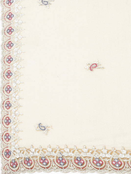Net Multi Colour Thread Embroidered Semi-Stitched Lehenga