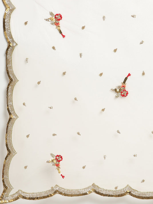 Net Embroidered Floral Butta Pattern Semi-Stitched Lehenga