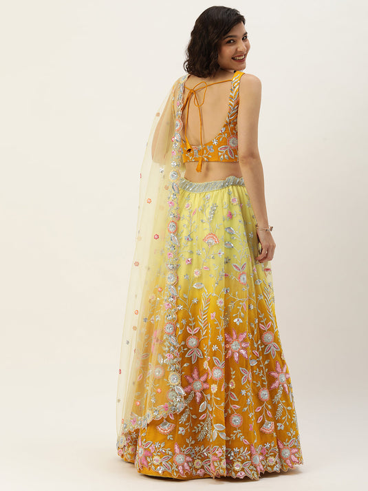 Shaded Net Sequins Embroidered Semi-Stitched Lehenga