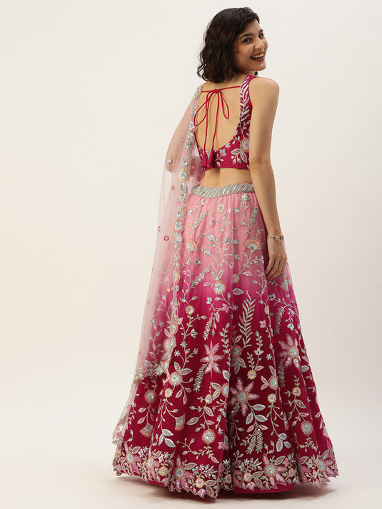 Shaded Net Sequins Embroidered Semi-Stitched Lehenga