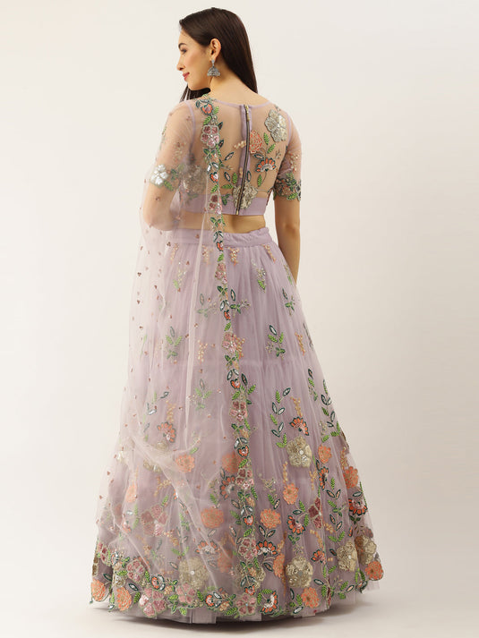 Net Embroidered Sequence Semi-Stitched Lehenga