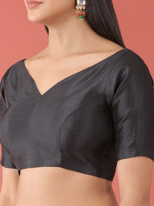 Black-Toned Pure Silk Plain readymade blouse