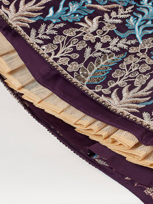 Burgundy Georgette Sequins embroidery Semi-Stitched Lehenga choli