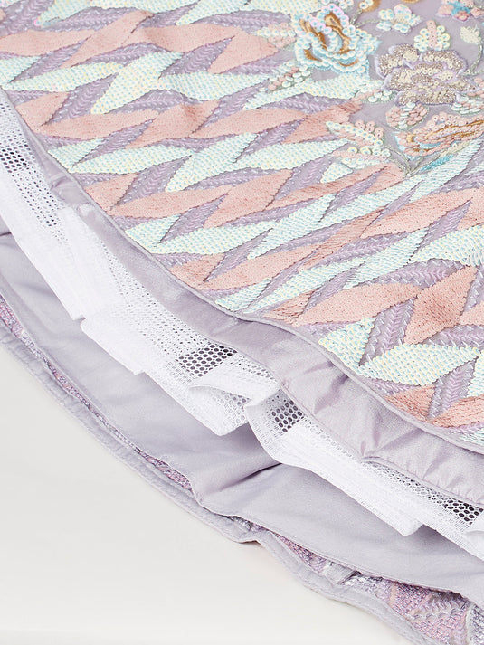 Lavender Net heavy Sequins embroidery Semi-Stitched Lehenga choli