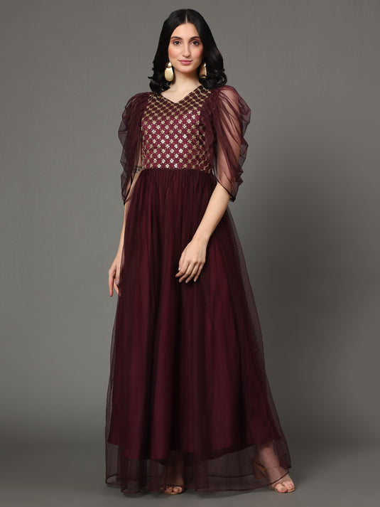 Vaani Creation Women's Embroidered Soft Net Gown
