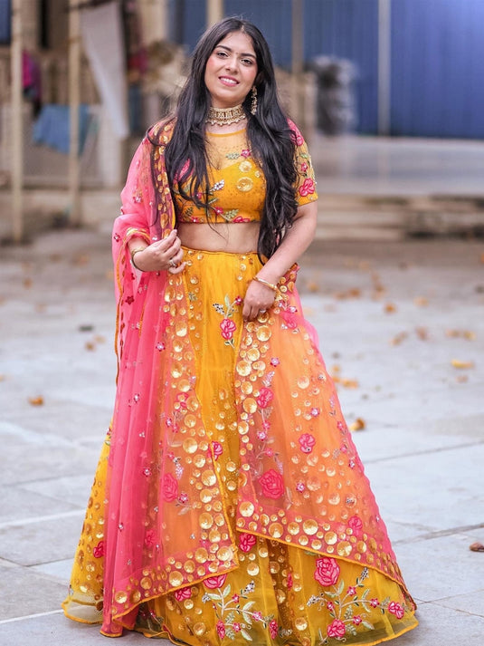 Embroidered Semi-Stitched Lehenga with Round Color Sequence