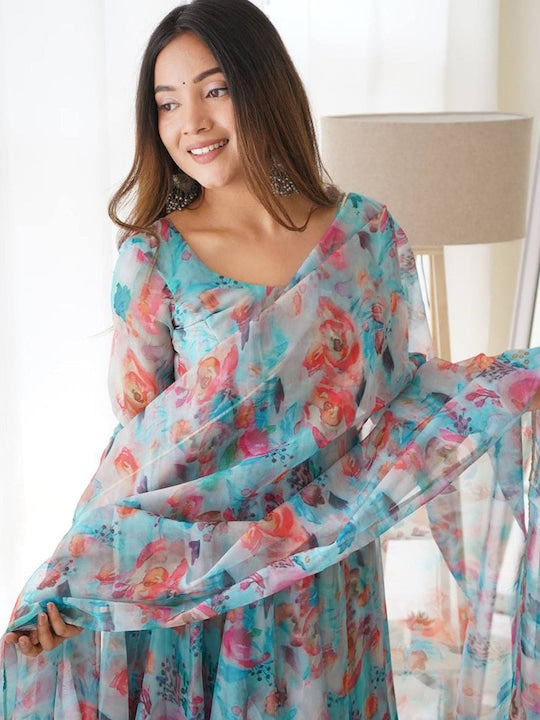 Printed Organza  Suit Set With Dupatta