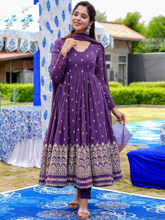Ethnic Motifs Embroidered Empire Thread Work Anarkali Suit Set