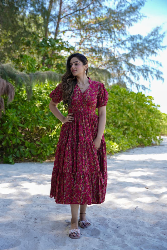 Women Paisley Print Empire Dress