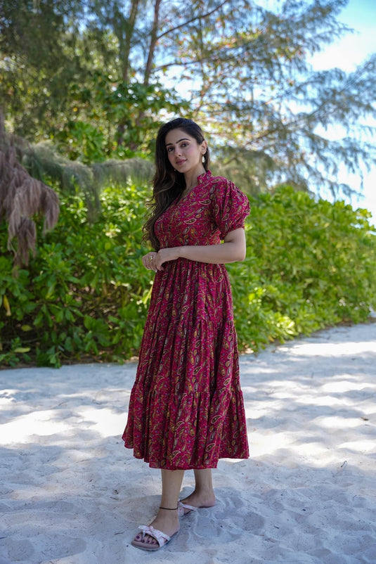 Women Paisley Print Empire Dress