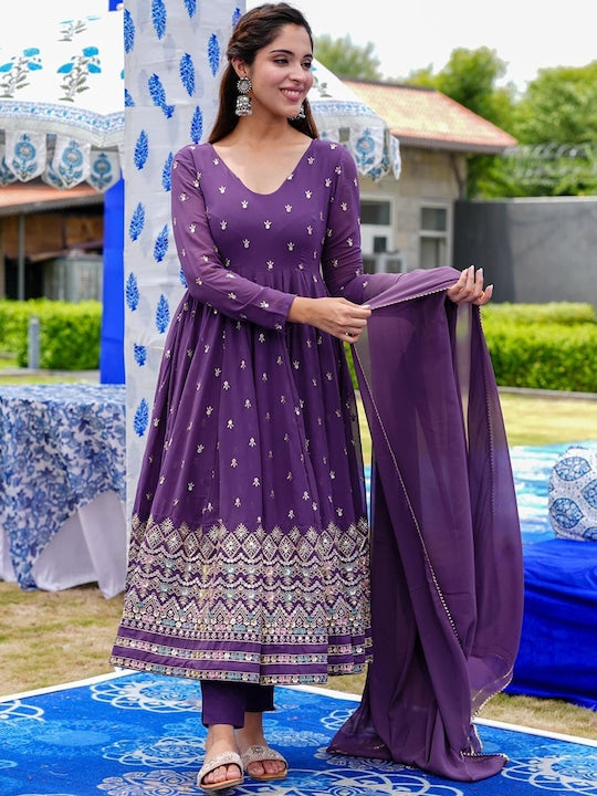 Ethnic Motifs Embroidered Empire Thread Work Anarkali Suit Set