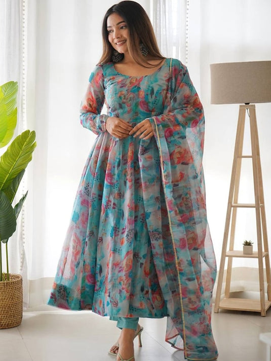 Printed Organza  Suit Set With Dupatta