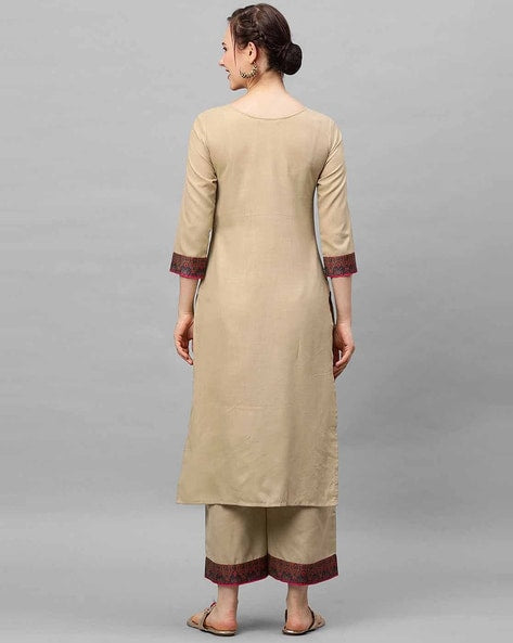 Chevron Pattern Neckline Straight Kurta Set