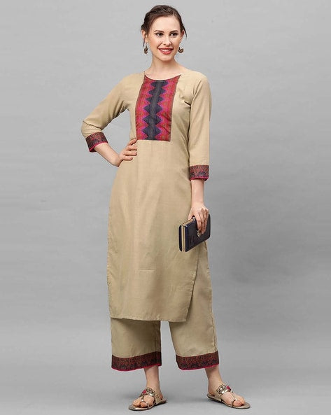 Chevron Pattern Neckline Straight Kurta Set