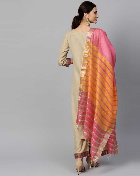 Chevron Pattern Neckline Straight Kurta Set