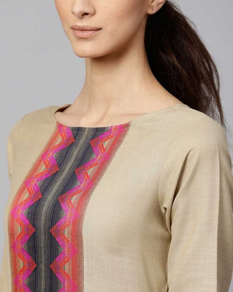 Chevron Pattern Neckline Straight Kurta Set