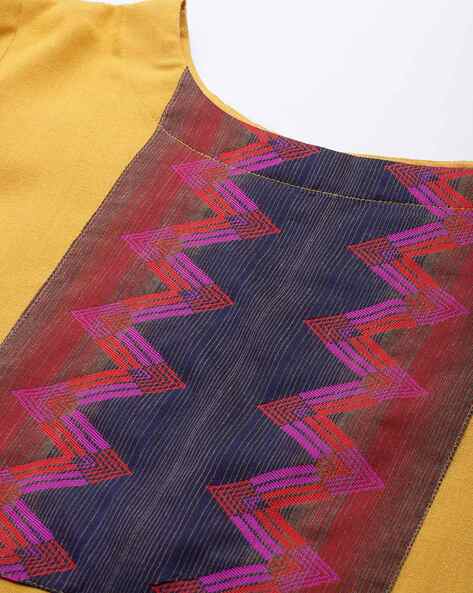 Chevron Pattern Neckline Straight Kurta Set