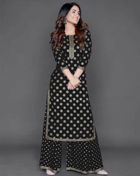 Floral Pattern Straight Kurta Suit Set