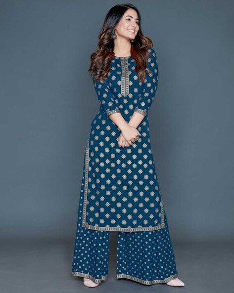 Floral Pattern Straight Kurta Suit Set