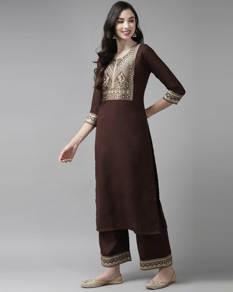 Embellished Straight Kurta Suit Set