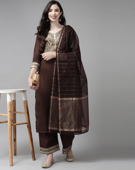 Embellished Straight Kurta Suit Set