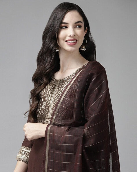 Embellished Straight Kurta Suit Set