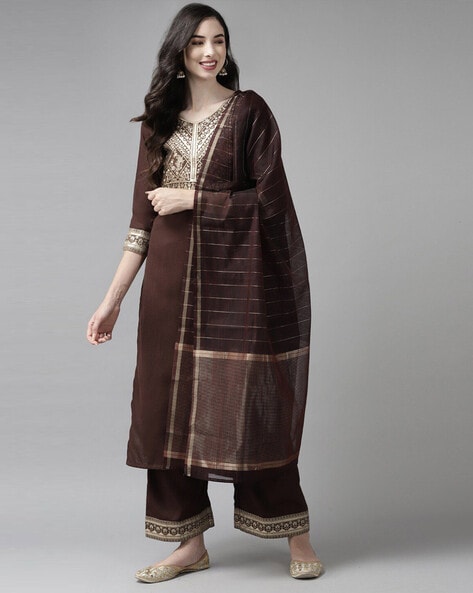 Embellished Straight Kurta Suit Set