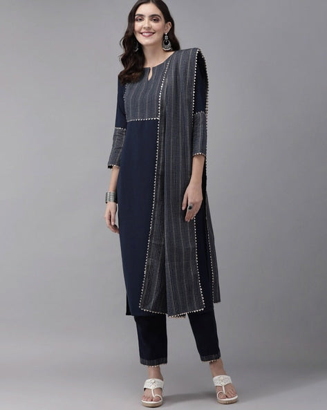 Micro Print Straight Kurta Suit Set