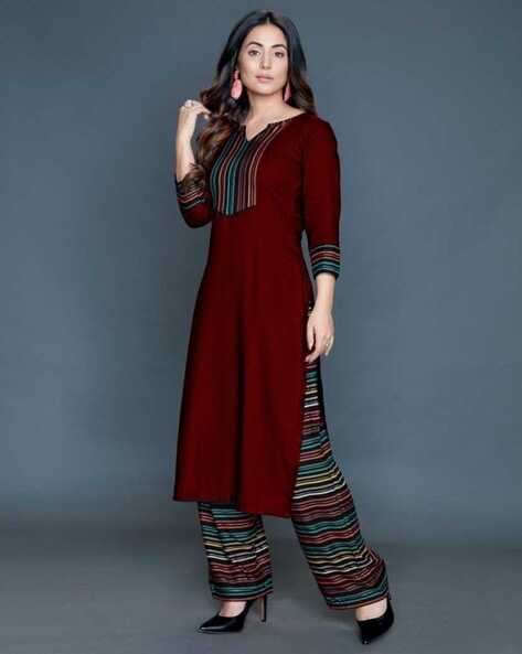 Striped Straight Kurta with Palazzos