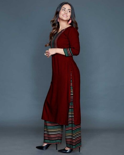 Striped Straight Kurta with Palazzos