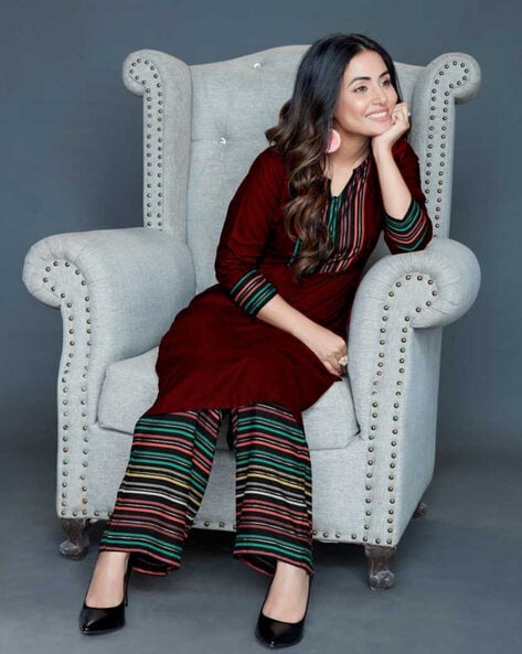 Striped Straight Kurta with Palazzos