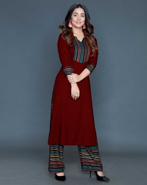 Striped Straight Kurta with Palazzos