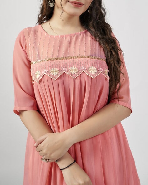 Embroidered Flared Kurta & Dupatta Set