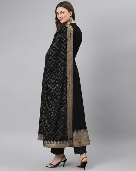 Flared Anarkali Kurta Set with Dupatta