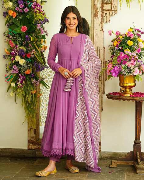 Women Embroidered Flared Kurta Set with Dupatta